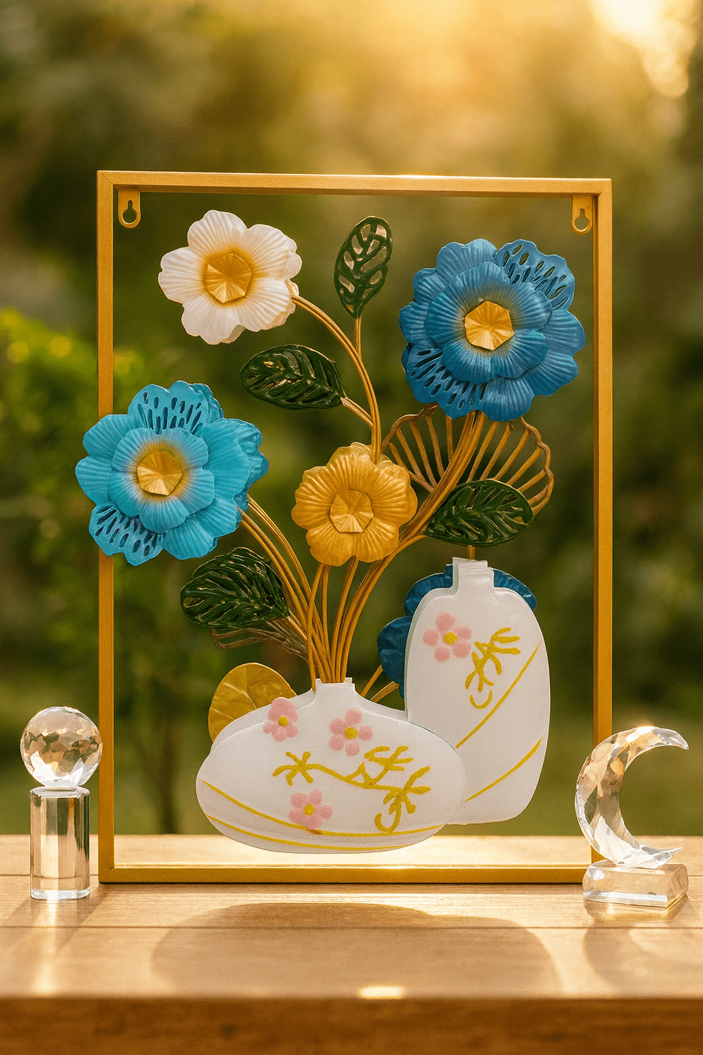 3D Handcrafted Decorative Frame Metal Floral Vase Wall Art