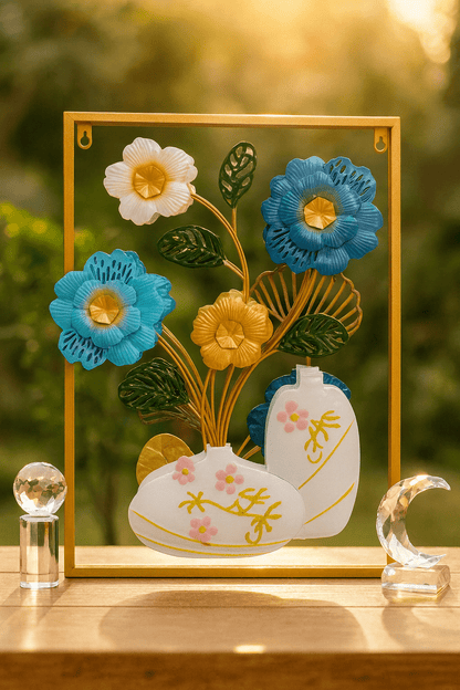 3D Handcrafted Decorative Frame Metal Floral Vase Wall Art