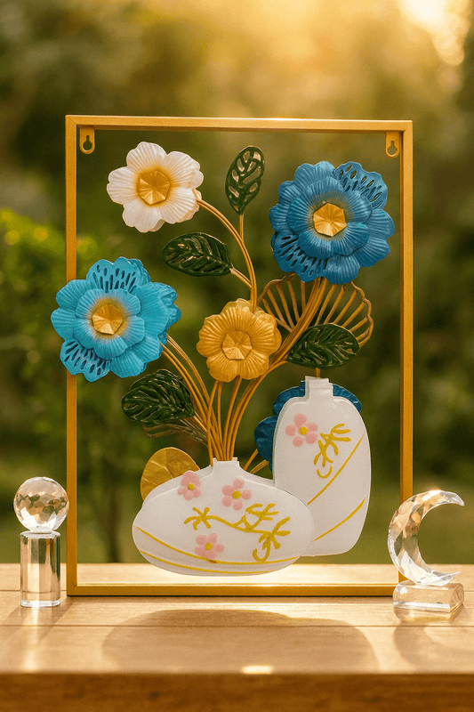 3D Handcrafted Decorative Frame Metal Floral Vase Wall Art