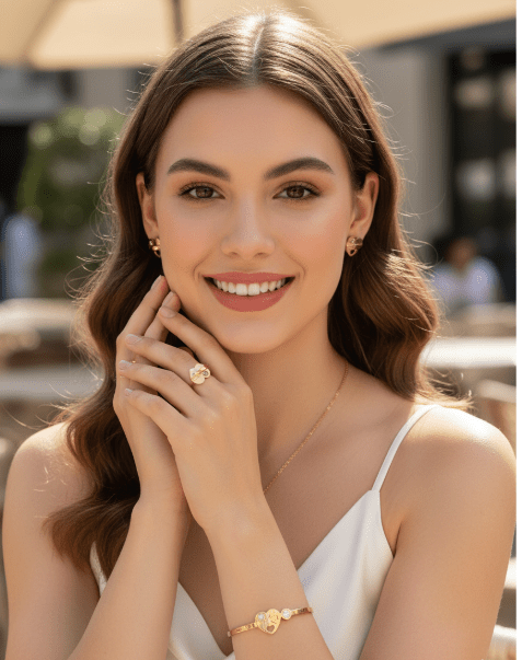 Set of Golden Heart Lock Jewelry