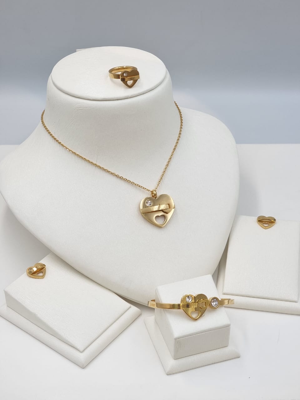 Set of Golden Heart Lock Jewelry