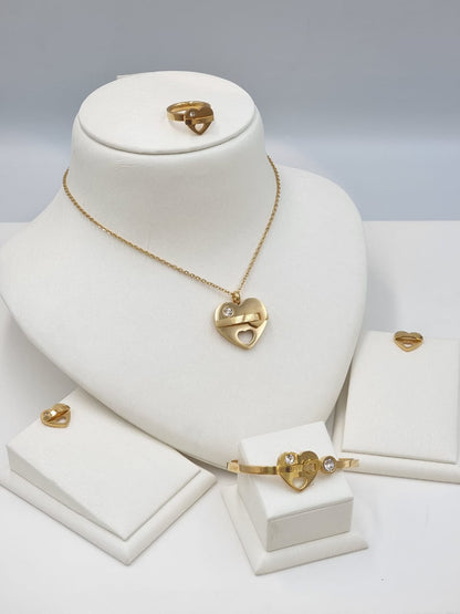 Set of Golden Heart Lock Jewelry